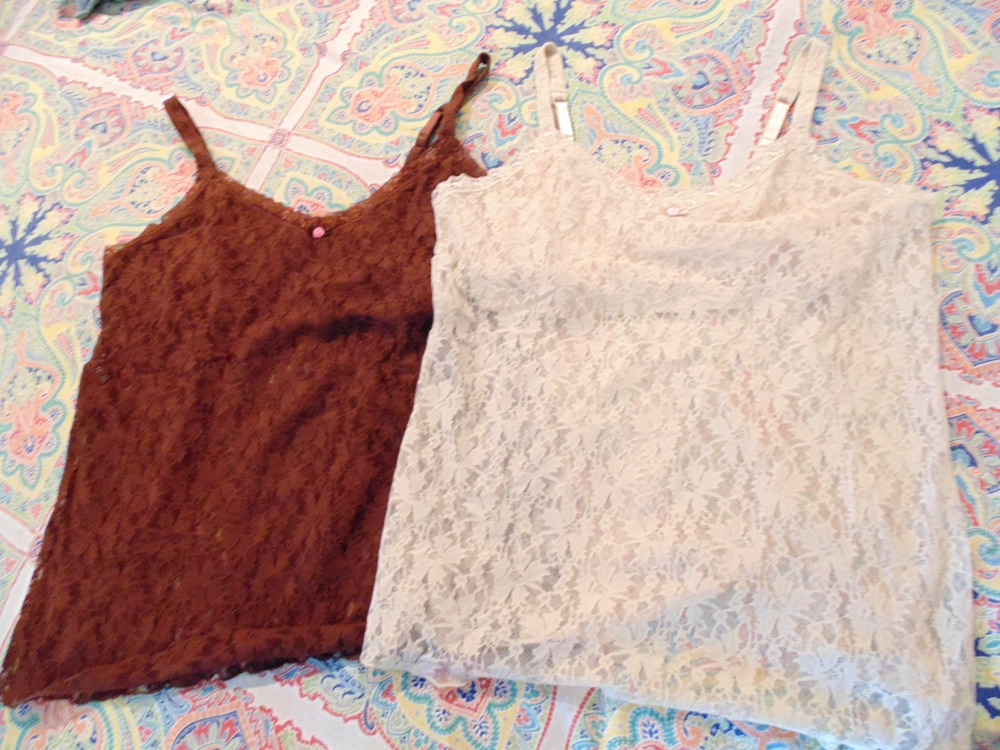 2 Lot New Secret Treasures 1X Lace Cami Tank Top Brown Nude Babydoll Angel Fairy